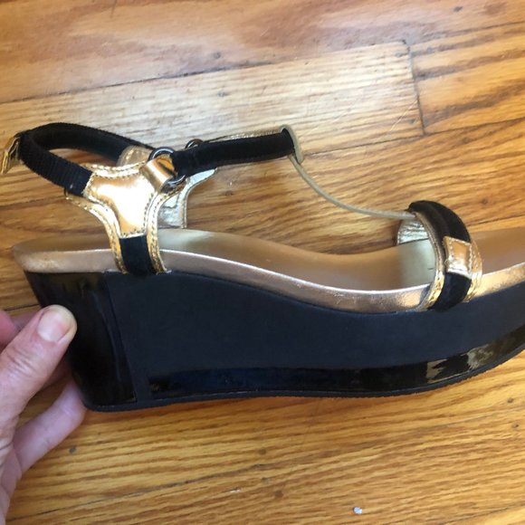 Prada Platform Sandals, Metallic Gold & Black - Picture 5 of 7